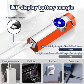 COMANYI Electric Lighter USB Rechargeable Triple-Arc Lighter for Candle, Windproof Plasma Lighter for Camping, Light Portable Lighter with Battery Indicator Gift for Men and Women (Orange)