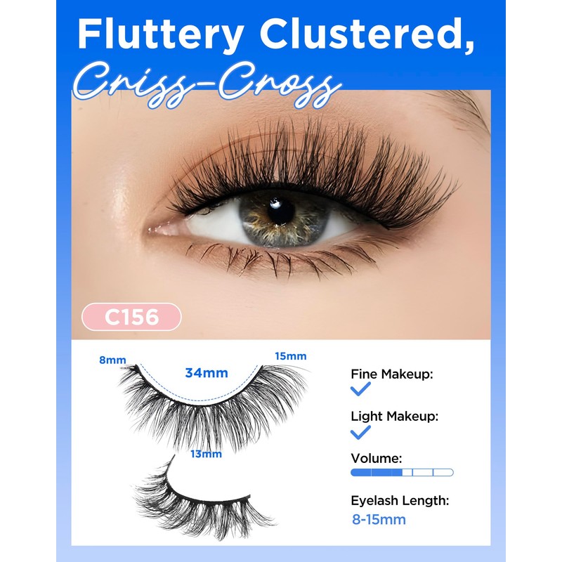 BEYELIAN False Eyelashes 14 Pairs Eye Lashes 8-15mm Strip Lash
