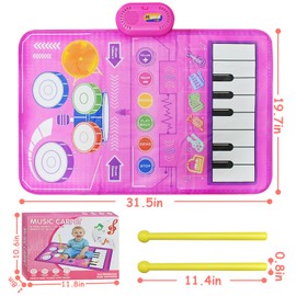 Cabhuti Baby Toys for Toddlers, 2 in 1 Piano Drum Musical Mat, Early Education Portable Touch Musical Mat Learning Toys, Birthday Gifts for 3,4,5,6,7,8 Year Old Girls and Boys