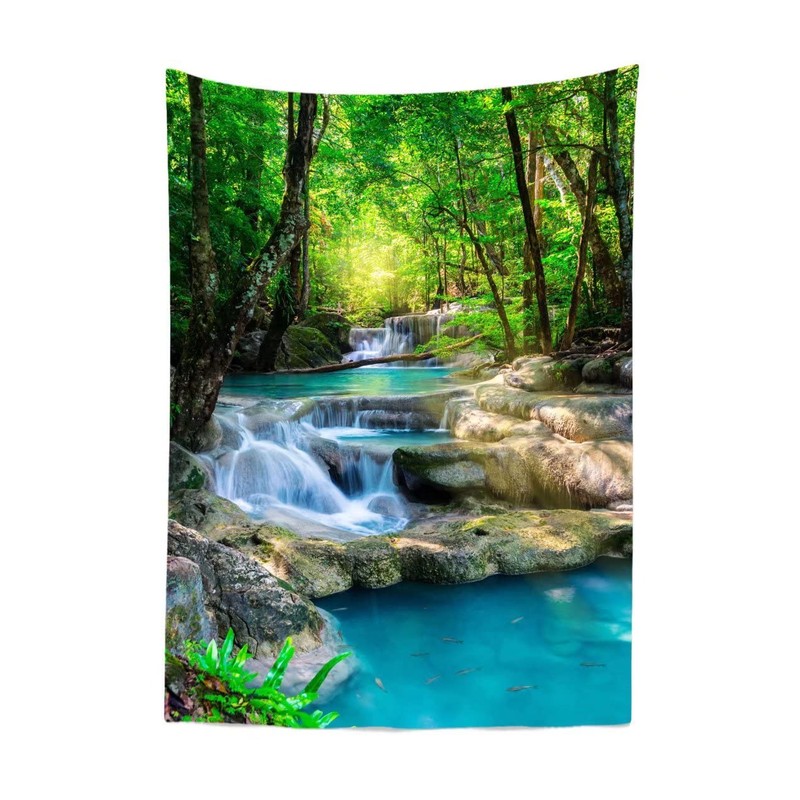 BELECO 5x7ft Fabric Green Forest Backdrop for Photography Small Waterfall