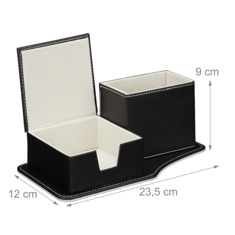 Relaxdays Desk Organiser for Notes and Pens, Tidy, Faux Leather,