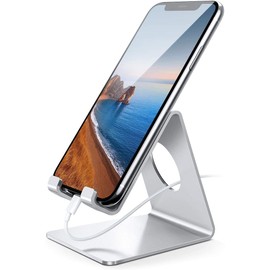 Lamicall Cell Phone Stand, Desk Phone Holder Cradle, Compatible with Phone 12 Mini 11 Pro Xs Max XR X 8 7 6 Plus SE, All Smartphones Charging Dock, Office Desktop Accessories - Silver