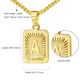Cupimatch Letter Chain Pendant Gold – Women's Men's Letter A-Z Necklace Stainless Steel Square Shape Alphabet Pendant Necklace Chain with 56 cm Wheat Chain for Men Women, Stainless Steel