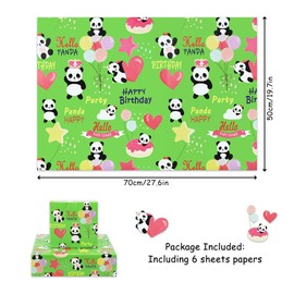 Happy Birthday Panda Wrapping Paper for Kids Girls and Boys Wrapping Paper for Baby Shower Green Happy Birthday Wrapping Paper for Panda Party Baby Shower 6 Sheets 50 x 70 cm per sheet
