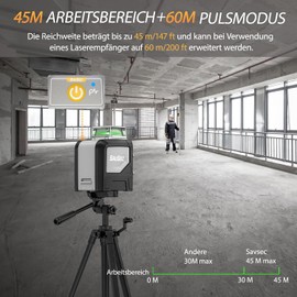 1  360 Self-Nivellierendes Laser-Nivellierendes 5 líneas 45 m Láser Cruz Nivel de burbuja láser con Manual, Automático, Modo de Pulso para Interior