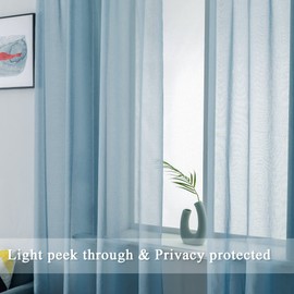 DUALIFE Dusty Blue Sheer Curtains 108 Inches Long,Faux Linen Semi Sheer Curtain Drapes for Living Room Bedroom Nursery Kitchen Bathroom Privacy Voile Window Treatment Panels,52 x 108 Inches,Set of 2