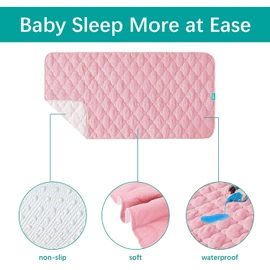Biloban Baby Waterproof Bed Pad Washable Quilted Crib Mattress Pad 28" x 52", Reusable Underpads Bed Wetting Incontinence Cover for Baby Toddler Children and Adults, Pink