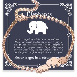 Elephant Bracelet Gifts for Women, Stainless Steel Mom Baby Elephant Chain Link School Party Bracelet, Motivational Gifts for Mom, Mothers Day Elephant Bracelet, Strength Bracelets for Women Her (Rose Gold)