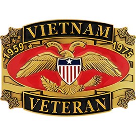 FindingKing Vietnam Veteran 1959-1975 Belt Buckle Enamel Red White