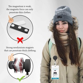 2 Pack Magnetic Badge Holder Reel with Strong Magnet Back - Retractable ID Card Clip for Nurses, Teachers, Office Professionals (Black)