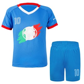 MUDJEAN Youth Italy Soccer Jerseys for Boys and Girls Durable Moisture-Wicking Soccer Training Shirts Blue 9-10Years