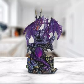 Medieval Purple Dragon w/ Gem Statue 6"H Fantasy Collectible Figurine Room Decor