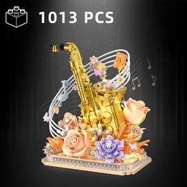 Mini Building Blocks Sets Flower Saxophone - 1000+PCS Musical Instrument Micro Building Bricks Kit Toy - Creative Ideals, Collectible Architecture Decoration, Gift for Kids, Adults(Saxophone Flower)