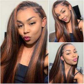 Ombre Straight Bundles Human Hair P1B30 Highlight Bundles Human Hair with Closure 12A Brazilian Unprocessed Human Hair Bundles with 4x4 HD Lace Closure Colored Bundles 20 22 24+20inch