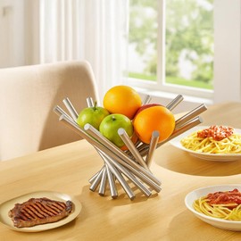 Homaisson Rotating Stainless Steel Fruit Bowl for Kitchen, Small Size, Stylish Fruit Basket Centerpiece, Large Capacity, Modern Design, Easy to Clean, Perfect for Countertop Storage