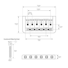 Banworks Electric Guitar Fixed Bridge Non-Tremolo 6-String Tailpiece 52.5mm (2-1/16") String Through Body Hardtail Bridge Set for Strat ST Tele JT/GDQQ-01 Chrome