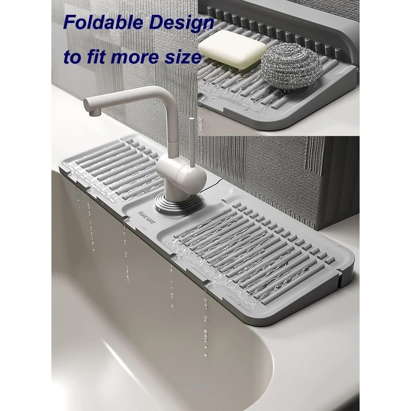 2 Pcs 40x12 cm Silicone Faucet Mats for 3.5-6cm Faucets
