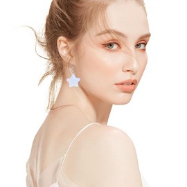 Peasimy Colorful Fluorescence Resin Star Shape Earrings Neon Geometric Candy Color Dangle Drop for Women Costume Accessory Party (White)