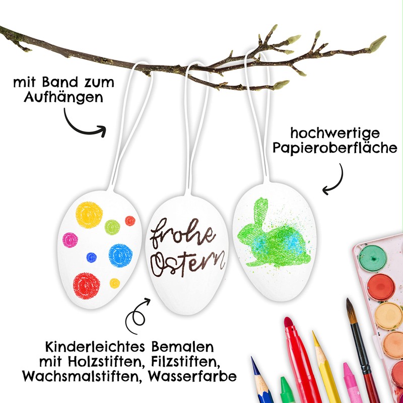 12 white papier-mâché Easter eggs | Classic Easter decoration for