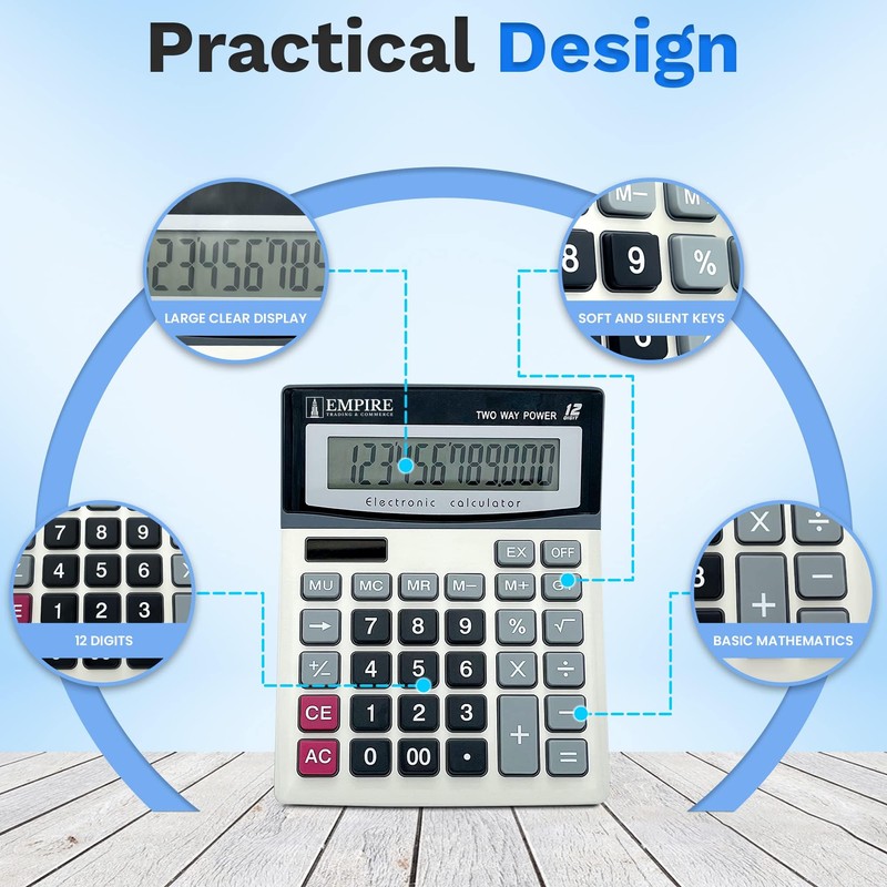 Empire Desk Calculator with Large Key Buttons,12 Digits Calculators Desktop,Desk