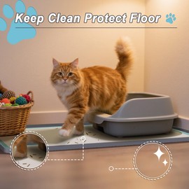 TIMOHCR Cat Litter Mat 34" X 22", Cat Litter Box Mats Waterproof Silicone Pad for Floor Pee Pad Tray Holder with Complimentary 6 Clamps
