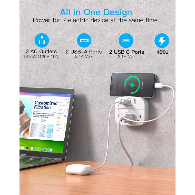 Multi Plug Outlet Splitter with USB,Surge Protector Outlet 1 Pack