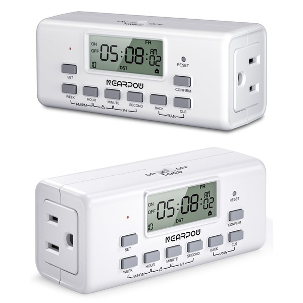 [2 Pack] NEARPOW Digital Timer For Lamp With Dual Outlets,