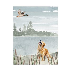 Watercolor Duck Hunting Golden Retriever Nursery Mallard Duck Unframed Print Rustic Outdoor Hunter Themed Decor