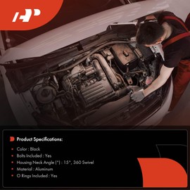 A-Premium Black Aluminum 15° 360 Swivel Water Neck/Thermostat Housing Compatible with Chevy 265-502 Big-Block Small-Block, with O-Ring & 2 Bolts, 4.3L 4.4L 4.6L 4.9L 5.0L 5.4L 5.7L 6.5L 6.6L 7.4L