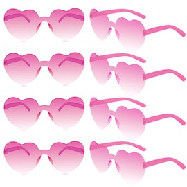 CHRORINE 8/16/ 24 Pairs Heart Shaped Sunglasses Rimless Heart Glasse Transparent Candy Colors for Party Favor (8, Pink & White Gradient)