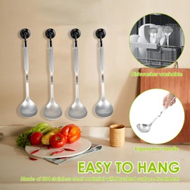4 Pcs Soup Ladle and Slotted Spoon Set Stainless Steel Soup Ladle Colander Spoon with Extended Handle and Hole Multifunctional Cooking Utensil