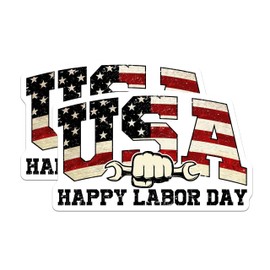 (2 Pack) Labor Day Stickers - USA American Flag - Patriotic Stickers - 5" On Longest Side - Sticks to Smooth Flat Surfaces - Made in USA - BMCS11935
