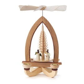 Angel Choir Christmas Pyramid, Nautural Wood Finish, 1-Tier German Christmas Pyramid - German Christmas Angels - 28cm / 11 inch