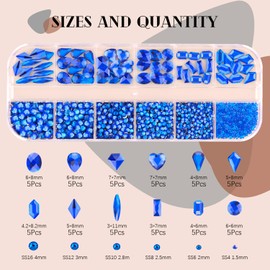 1560Pcs Royal Blue Glass Nail Rhinestones 60Pcs Multi Shapes Flatback Gems Crystal + 1500Pcs 1.5-4mm Round Beads, Manicure Diomand Jewelry Gemstones for Nail Design Makeup Acrylic Nails Decoration