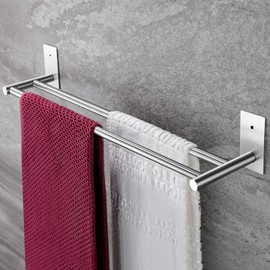 Taozun 24-Inch Bathroom Towel Bar Self Adhesive Double Towel Rack SUS304 Stainless Steel Towel Holder Towel Rail Stick on Wall