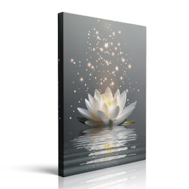 Framed Elegant and Modern Lotus Flower Canvas Prints Wall Art Zen Meditation Lotus Flower Pictures Paintings Canvas Wall Decor for Living Room Bedroom Wall Decorations Ready to Hang (12''X16'')