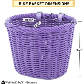 ZUKKA Woven Bicycle Basket Front Handlebar Basket Adult Bicycle Basket Braided for Adult Bicycles Front/Bike Handlebar with Leather Strap, Decorative, Removable (Purple)