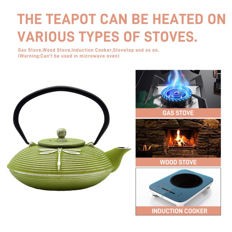 Cast Iron Teapot,SECHUDO Tea Kettle Coated with Enameled Interior for