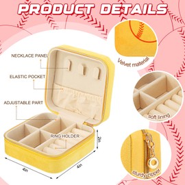 Huquary 12 Pcs Softball Gifts for Team Bulk Yellow Velvet Softball Jewelry Box Small Travel Jewelry Case for Sport Team Club Lovers Favors Graduation Gifts
