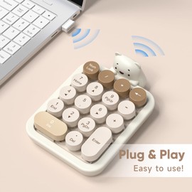 MOFII Wireless Number Pad with Bear - Mixed Milktea Numeric Keypad 18 Keys 2.4G Round Keycap Colorful Extensions Cute Numpad, Portable Accounting Financial Retro Numpad 10 Key for Laptop/PC/Notebook