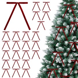 24 PCS Velvet Christmas Ornaments Decorations, Fancy Luxury Velvet Bows Ornaments for Christmas Tree, Christmas Tree Decorations Bows Ornaments for Xmas Tree Holiday Decor (Red)