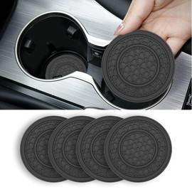 KAQISI 4 Pack Car Coasters for Cup Holder, 2.75 Inch No-Slip Anti Dust Insert Coaster, Universal Auto Waterproof Coasters Silicon Insulation Cup Mats for Woman Man, Suit for Vehicle Interior (Black)