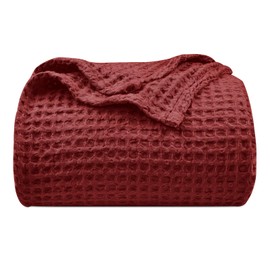PHF Ultra Soft Waffle Weave Blanket King Size 104"x 90"- Washed Lightweight Breathable Cozy Woven Blanket for Bed - Aesthetic Decor for Couch Bedding Sofa Home Car - Wine
