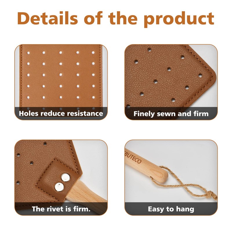 SAMEBUTECO Heavy-Duty Leather Fly Swatter Set: 1 Grey & 1