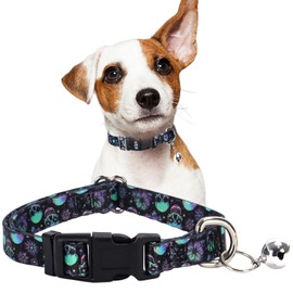 Skull Small Dog Collar with Bell, Pretty Cool Male Cat Collar Tiny Puppy Collars with Bells for Xs Small Pet Boy Dogs, Black S