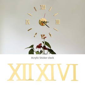 OTOTEC Modern 3D Wall Clock with Roman Numerals Frameless Large Acrylic Wall Decoration for Home Office Living Room Bedroom Gold