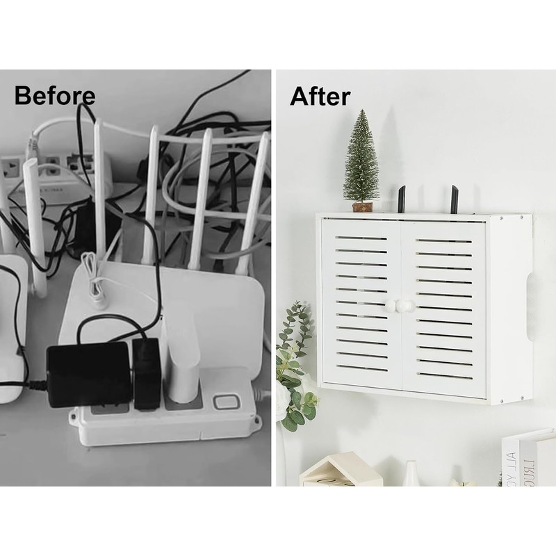 Hooyage WiFi Storage Box Wall Mount Router Shelf Wooden WiFi
