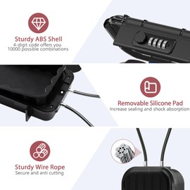 LOFICOPER Portable Lock Box, Beach Security Box for Travel, Anti-Theft 4-Digit Combination Lock Box, Cash Box with Removable Wire Rope for Dorm, Gym, Travel, Hotel, Office