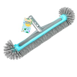 WXFANA Pool Brush Head for Walls, Tiles Floors - 17.5" Heavy Duty Round Scrub Brush with 7 Rows Premium Nylon Bristles & Reinforced Aluminum Back, EZ Clips Design (Blue Grey)