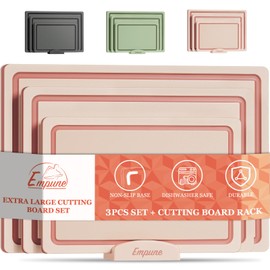 Empune Plastic Cutting Board Set, Recycled Plastic Cutting Boards for Kitchen (Set of 3), Dishwasher Safe Large Chopping Board with Holder, Non-slip Feet and Juice Grooves, Nonporous, Pink